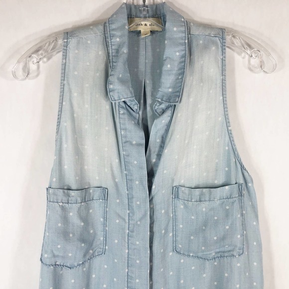 Cloth Stone Medium Top Polka Dot Chambray Button Down Sleeveless Blue 279 - Picture 3 of 6